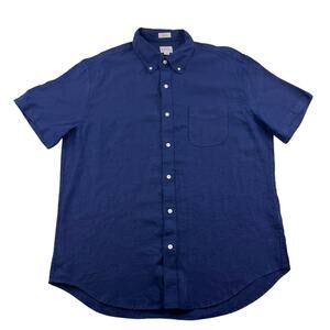 NWT J. Crew Irish linen short sleeve button up down collared shirt, size large
